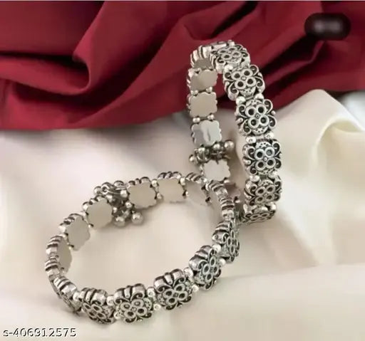 Silver Sterling Silver Bangle/Kada (Pack of 2)
